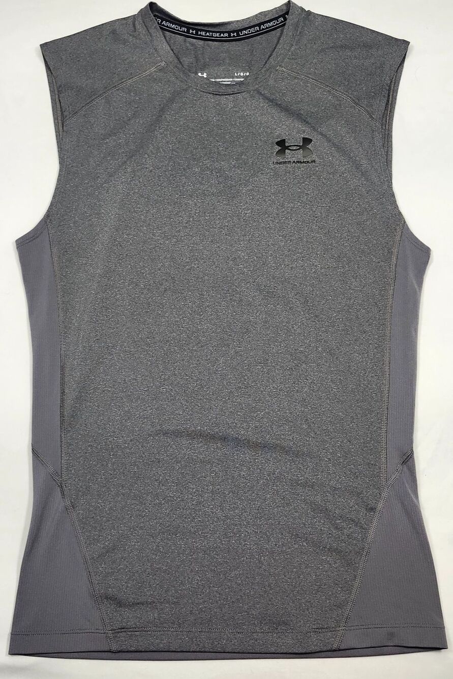 Under Armour HeatGear Compression Men's Gray Muscle Sleeveless Tank Top Shirt L